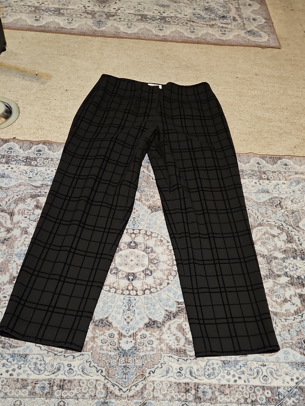 Talbots Black Windowpane Velvet Burnout Plaid Trousers